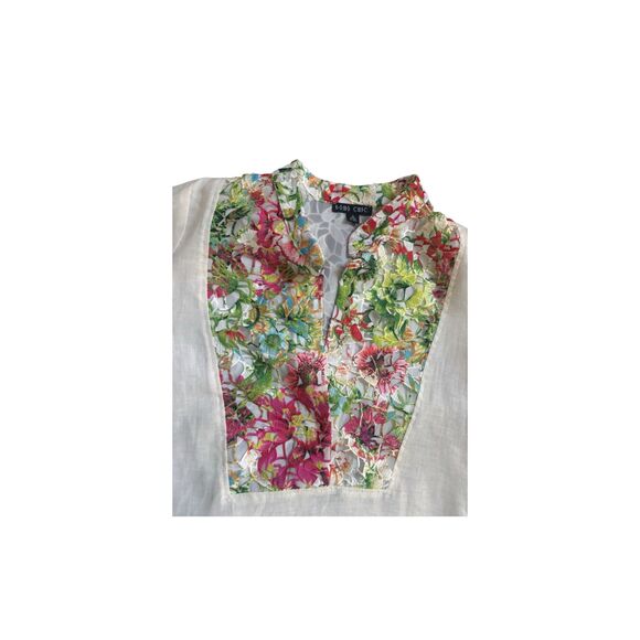 Boho Chic 100% Linen Floral Panel Tunic, Size S, Made in USA - Picture 8 of 15